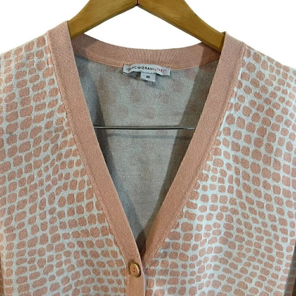 Isaac Mizrahi Spotted Cardigan Sweater Size XL V Neck Pink and White Long Sleeve - Picture 6 of 6